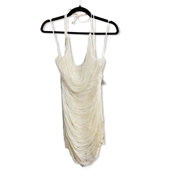 Michael Costello REVOLVE Skylar Mini Dress white ivory Halter fringe XS - Picture 8 of 11